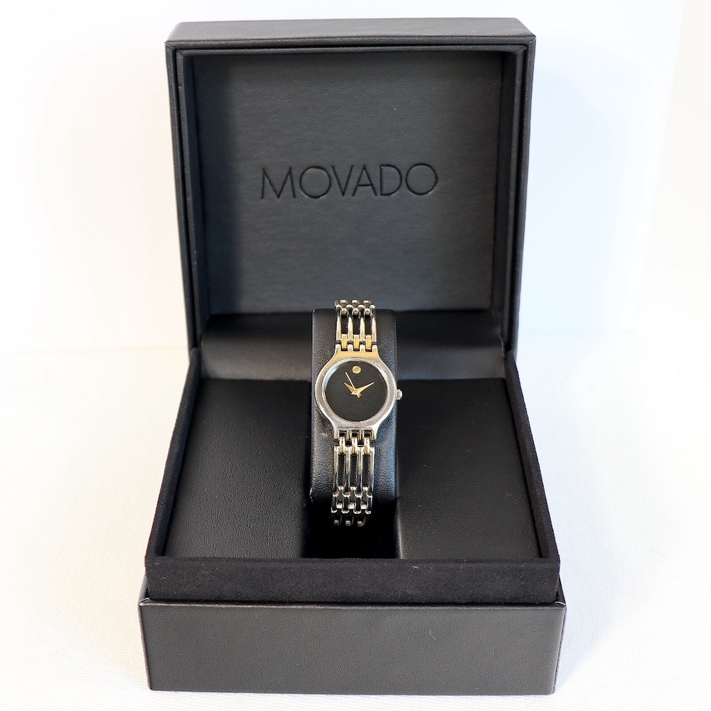 Movado Esperanza two-tone round black dial ladies quartz watch - Picture 3 of 12